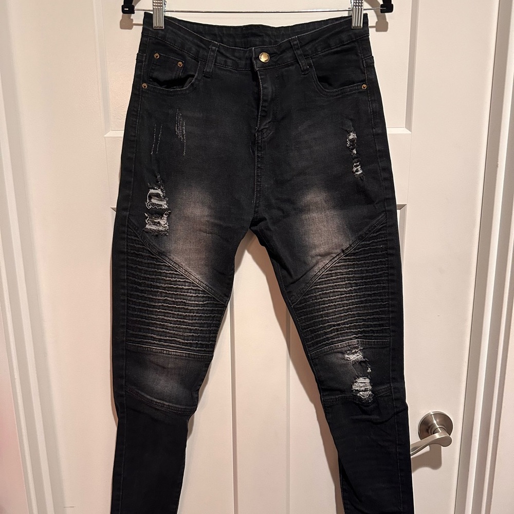 Black moto jeans